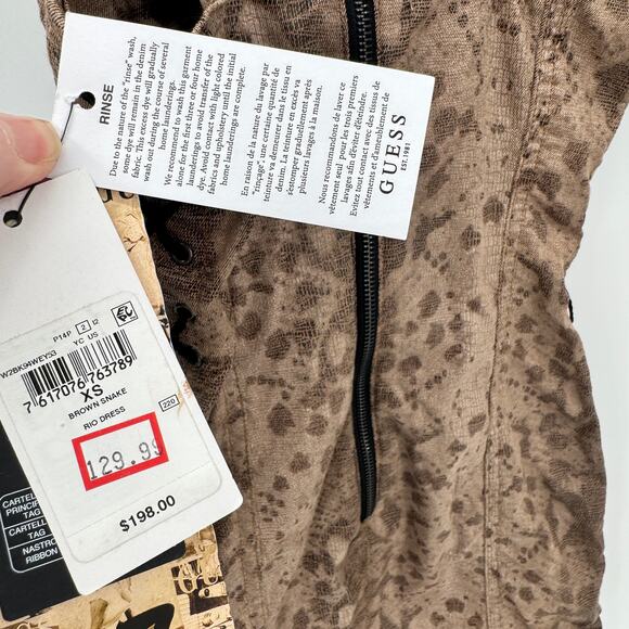 GUESS Bodycon Dress Womens XS Brown Rio Snake Print 40th Anniversary Edition NEW - Picture 6 of 12